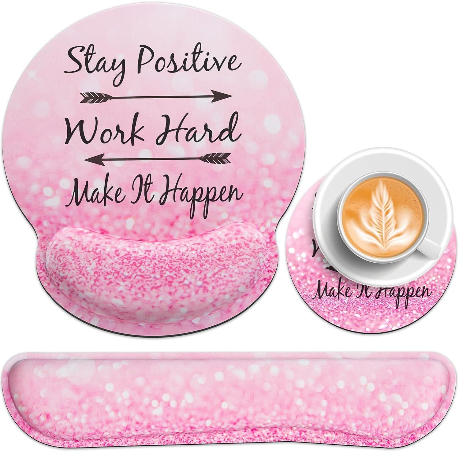 Ergonomic 3-in-1 Mouse Pad with Wrist Rest and Anti-Slip Base, 3mm Thick Memory Foam Mousepad with Textured Wear-Resistant Fabric, PC, Computer, Workstation