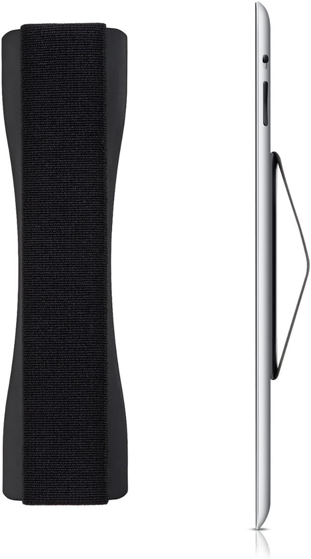 Soporte autoadhesivo para tableta - Accesorio universal de mano para tabletas - Banda elástica para el respaldo de la tableta - Negro