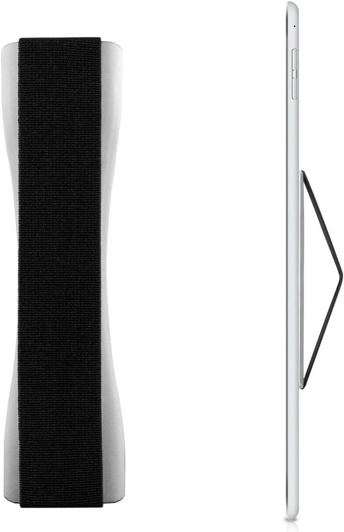 Soporte para tableta autoadhesivo - Accesorio universal para mano - Manga elástica para la espalda de la tableta - Plateado-Negro