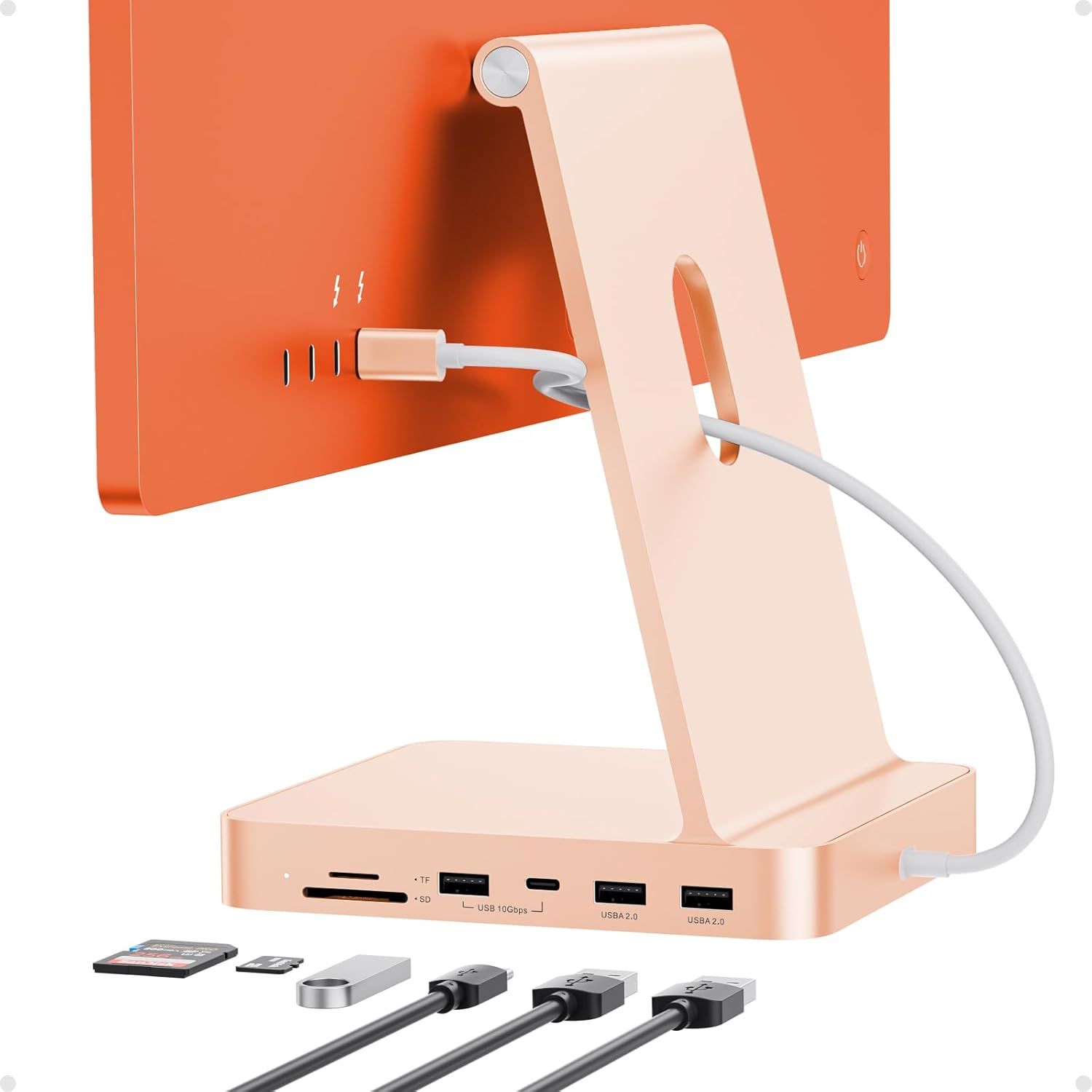 Hub USB-C SYNERGIA SERENITE pour iMac 24 pouces (2021/2023/2024), station d'accueil 7 en 1 USB pour iMac M1/M3/M4, accessoires iMac avec USB-C 10 Gbps, 3 ports USB A, lecteur de cartes SD/TF, compatible SSD NVMe M.2 (non inclus)