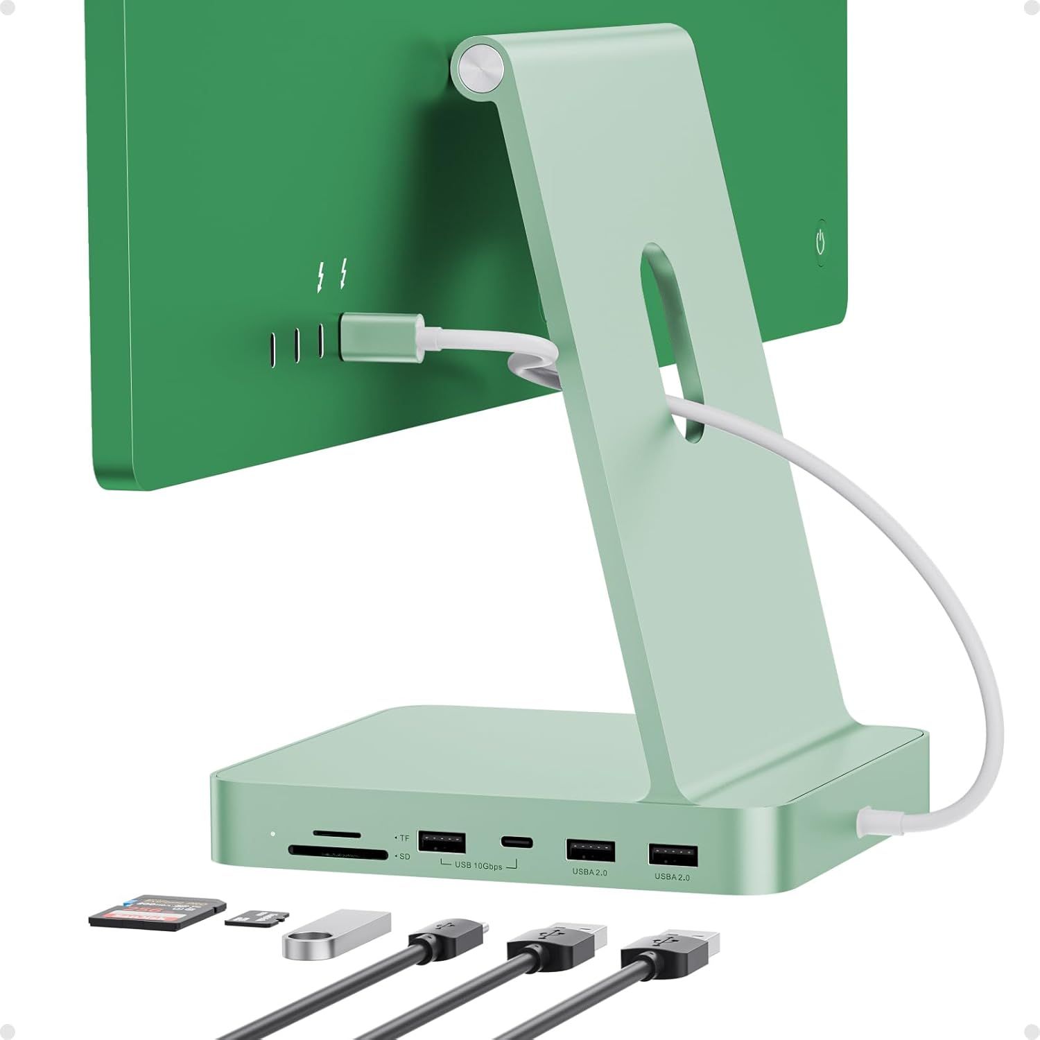 Hub USB-C SYNERGIA SERENITE pour iMac 24 pouces (2021/2023/2024), station d'accueil 7 en 1 USB pour iMac M1/M3/M4 avec USB C 10 Gbps, 3 ports USB A, lecteur de cartes SD/TF et support pour SSD NVMe M.2 (non inclus)