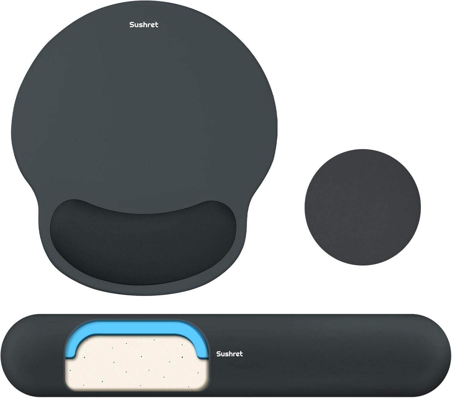 Ergonomic 3-in-1 Mouse Pad and Keyboard Wrist Rest, Memory Foam Gel Support, Gaming Accessories with Arm and Wrist Cushion