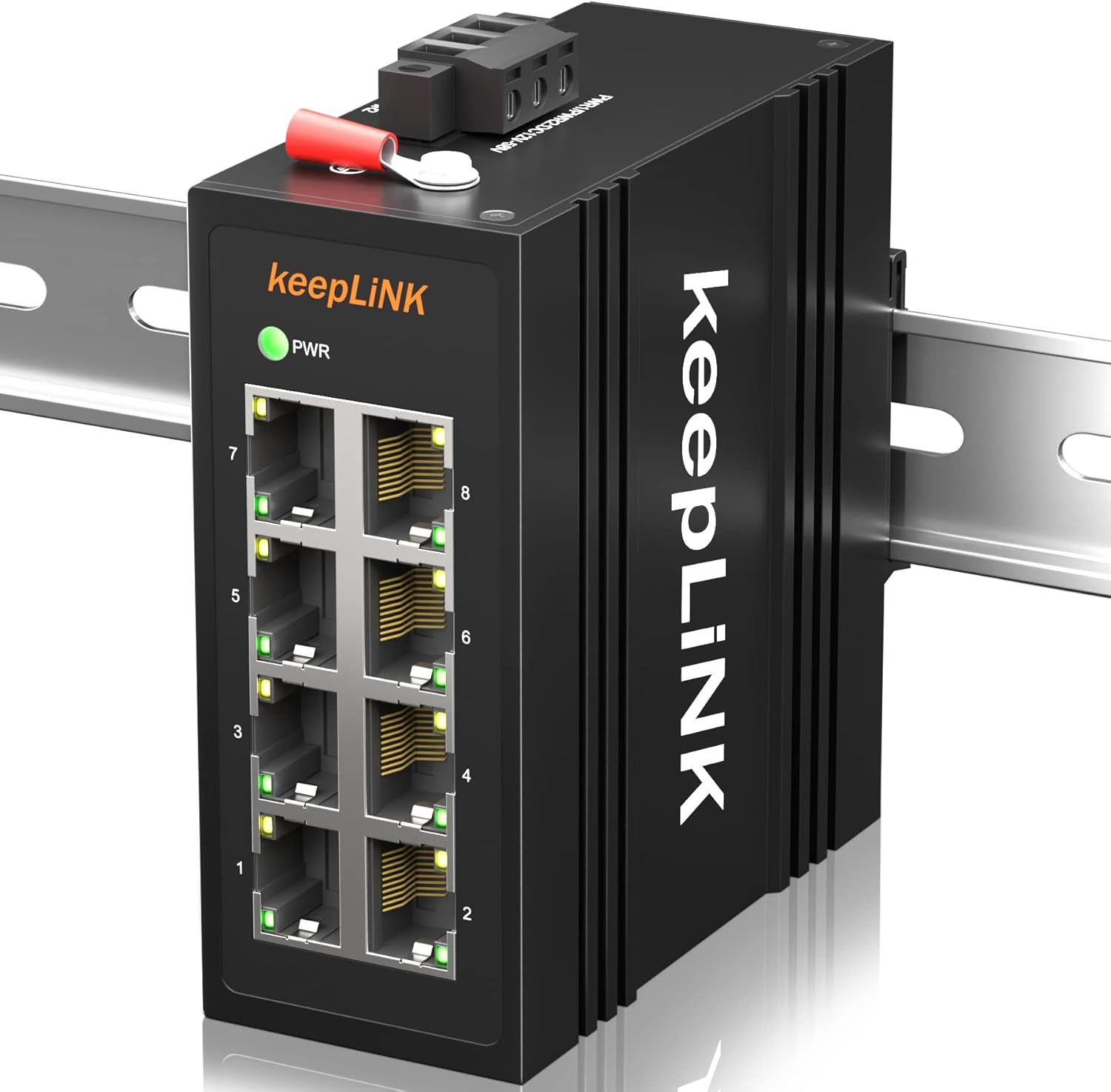 SYNERGIA SERENITE Industrial Ethernet Switch 8-Port, Unmanaged 10/100Mbps Rail DIN Switch IP40, Operating Temperature Range -30°C to 70°C (-22°F to 158°F)