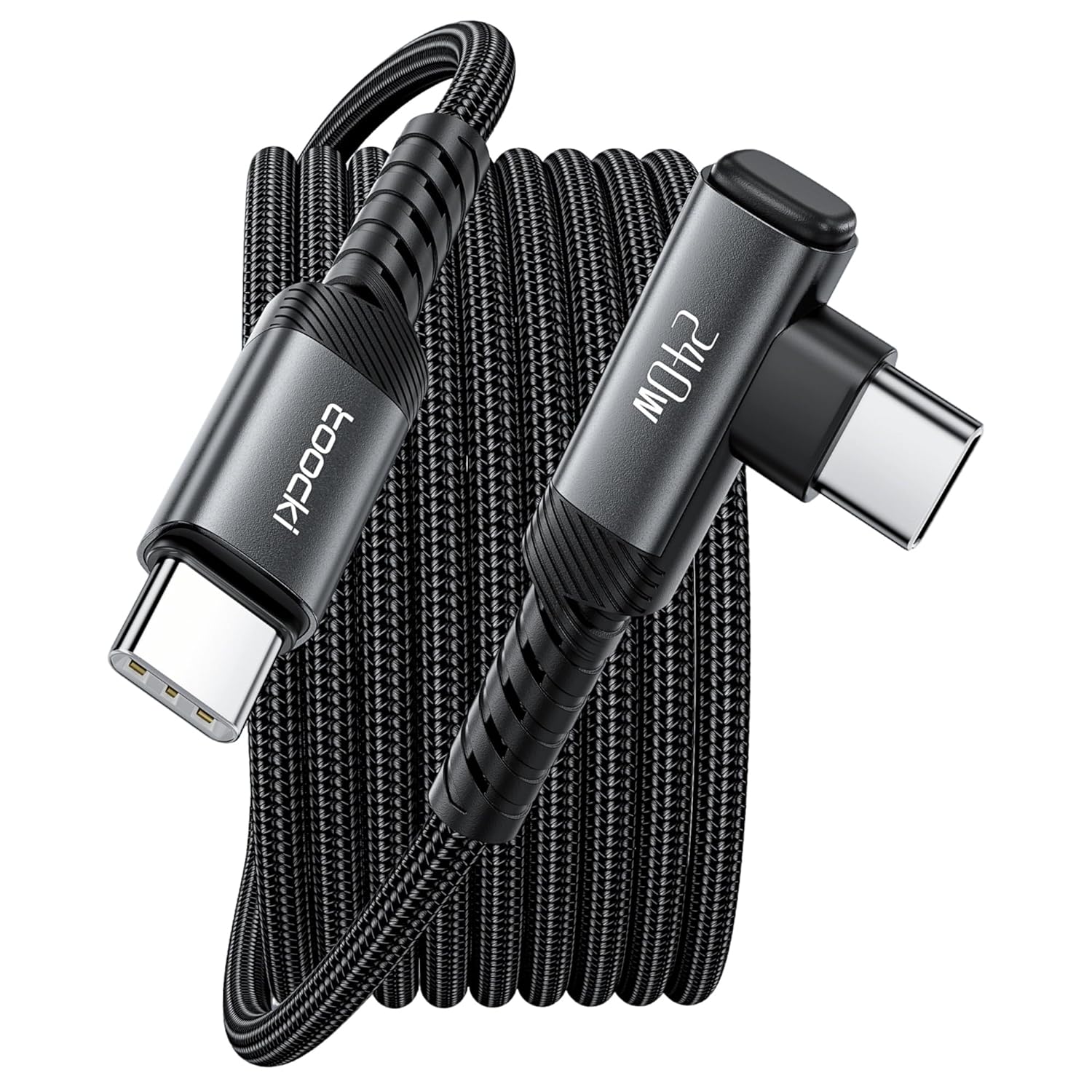 Câble USB-C vers USB-C 240W, charge rapide PD3.1 et transfert de données 480 Mbps, câble tressé en nylon à angle pour iPhone 17 Pro Max/16/16 Pro Max/15, MacBook, iPad, Galaxy S25, noir