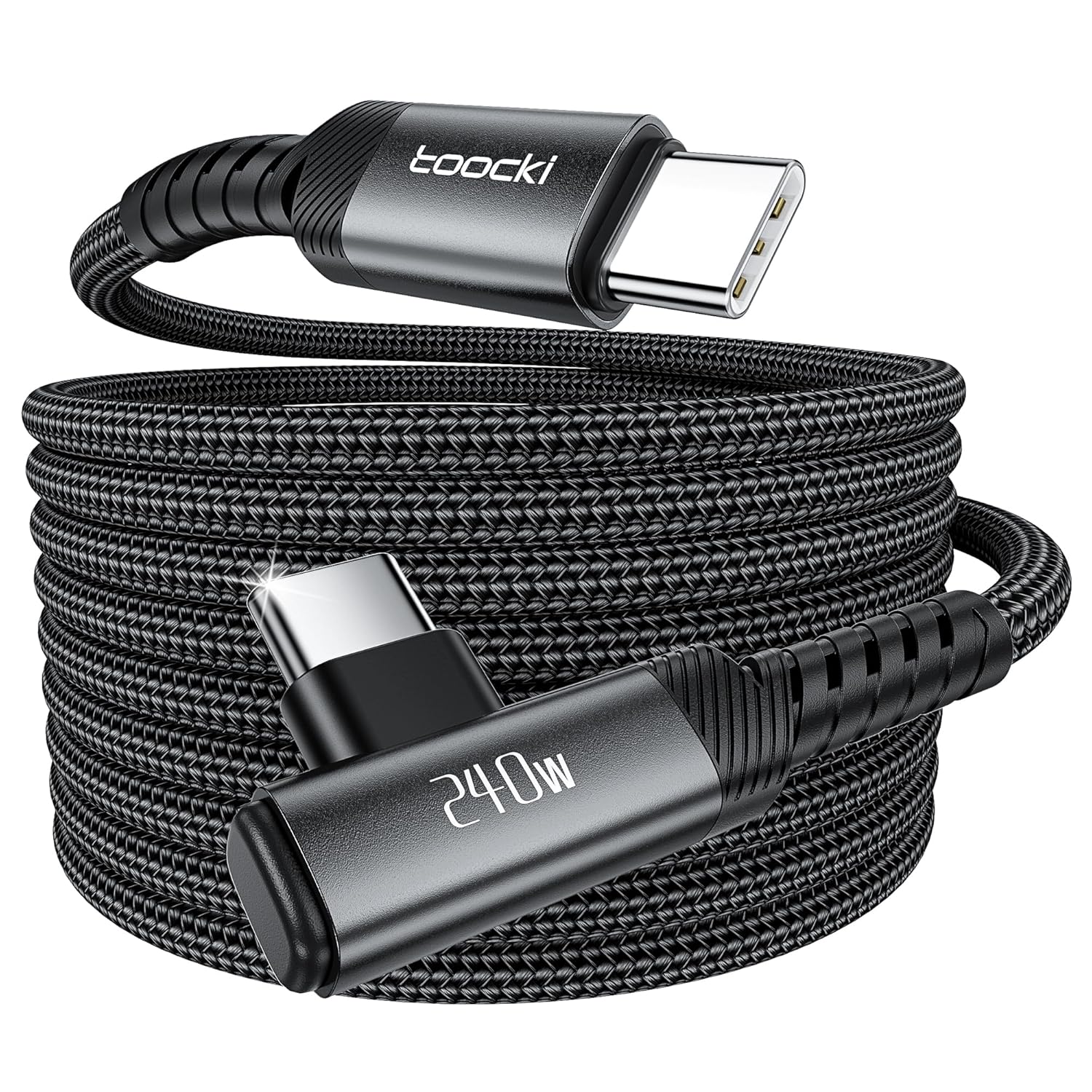 Cable USB-C a USB-C 240W, carga rápida PD3.1 y transferencia de datos de 480 Mbps, cable de nylon trenzado con ángulo para iPhone 17 Pro Max/16/16 Pro Max/15, MacBook, iPad, Galaxy S25, Negro
