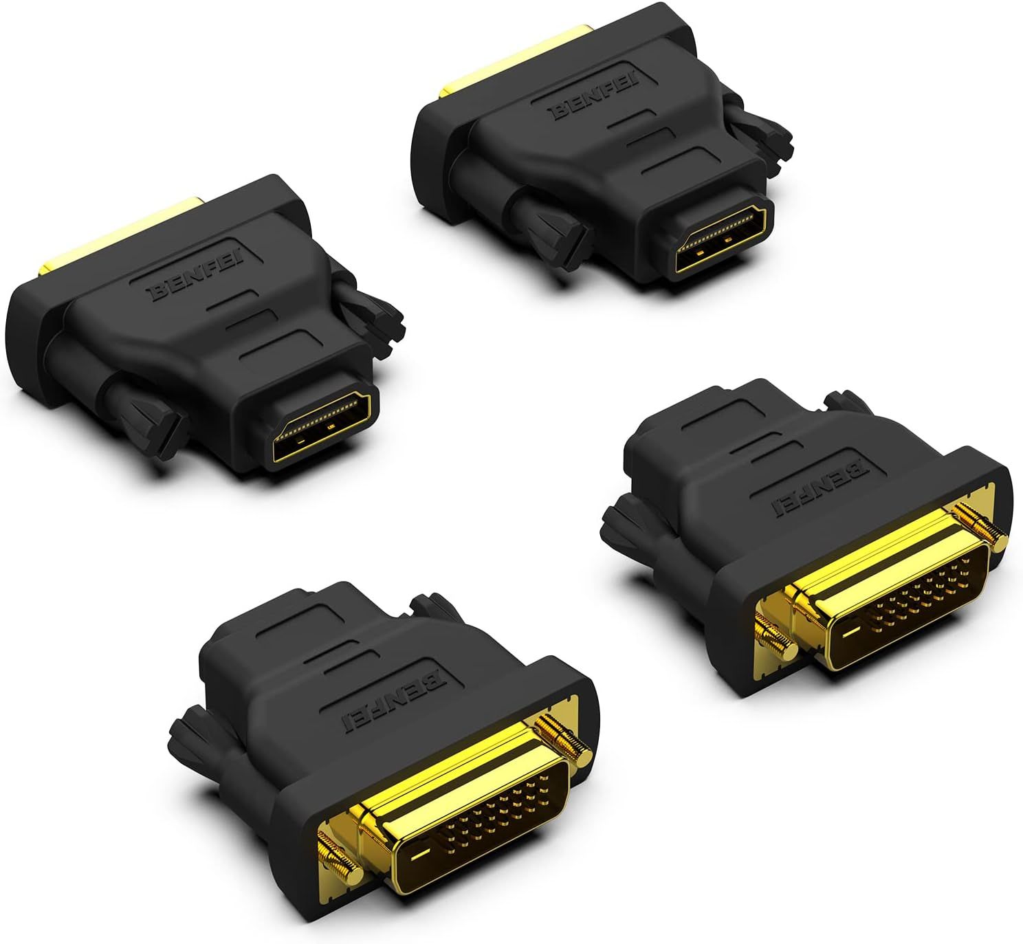 Adaptadores bidireccionales HDMI a DVI de Synergia Serenite, lote de 4 con conectores dorados