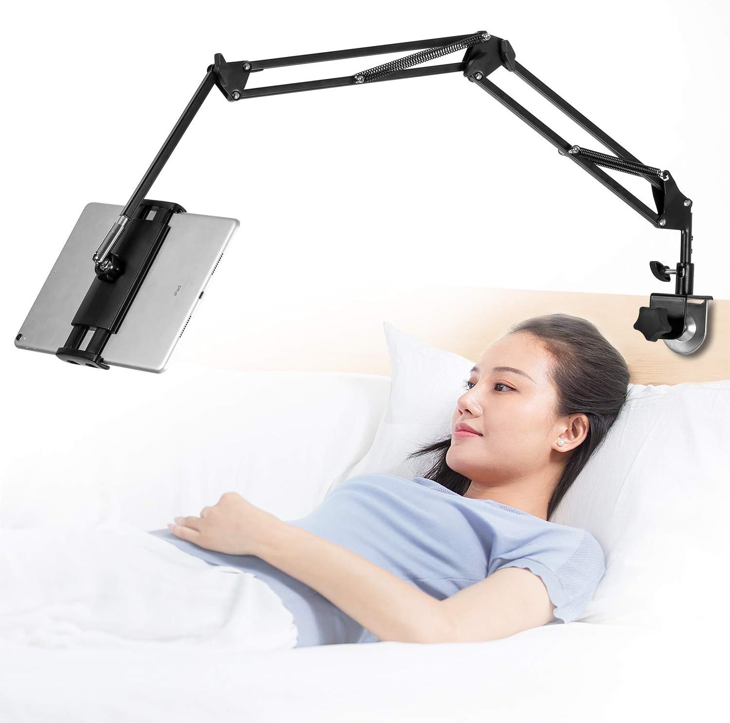 Tabletop Tablet Holder - 360 Degree Rotating Stand with Stable Aluminum Arm for iPad, Tablets, Phones or Devices 4.5 to 12.9 Inches