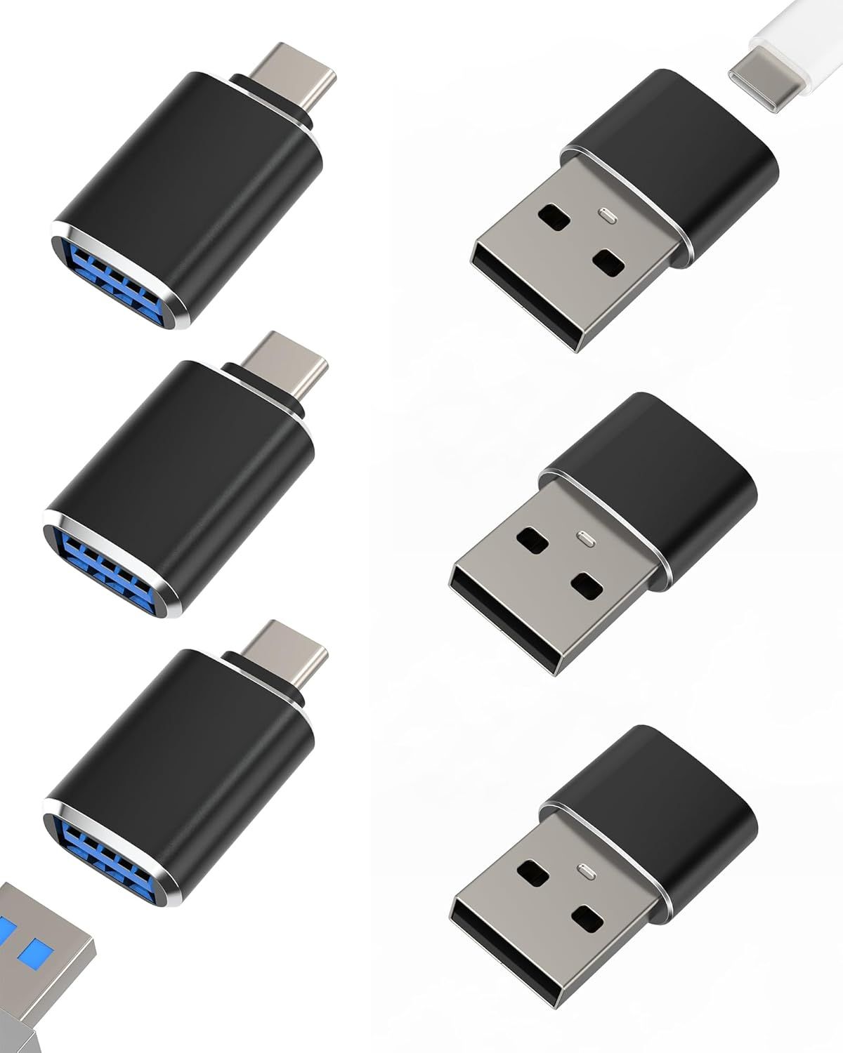 SYNERGIA SERENITE 6-Pack USB-C to USB 3.0 Adapter - OTG Connector for iPhone 15, iPad, Macbook - Compatible with Samsung - Thunderbolt USB-A Key - Car Charger Connector