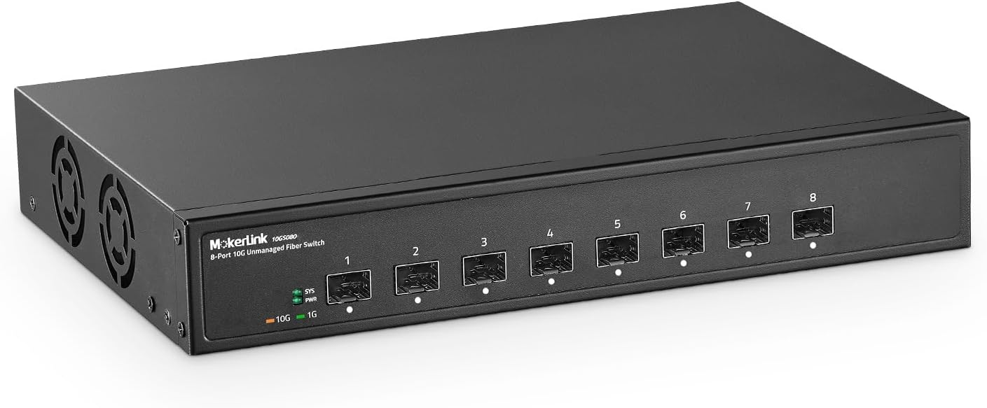 8-Port 10G SFP+ Unmanaged Fiber Switch, SFP Slot 1G/10G, 160Gbps Bandwidth, Desktop Network Switch, Rack-Mount Switch