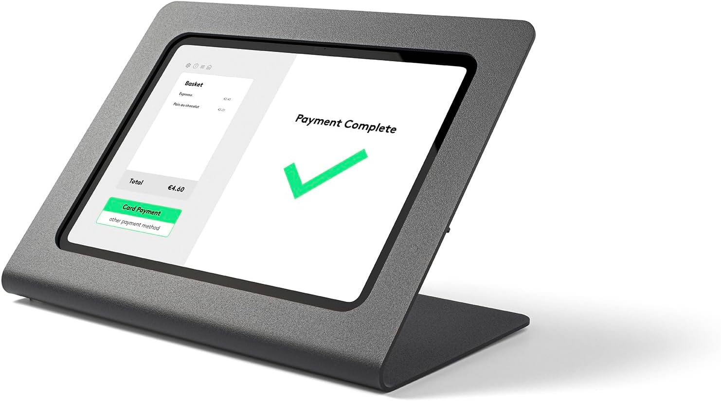 SYNERGIA SERENITY iPad Stand, Metal Tabletop Mount for Commerce and POS, Secure Locking Mechanism for 10th & 11th Generation iPads (2022-2025), Black