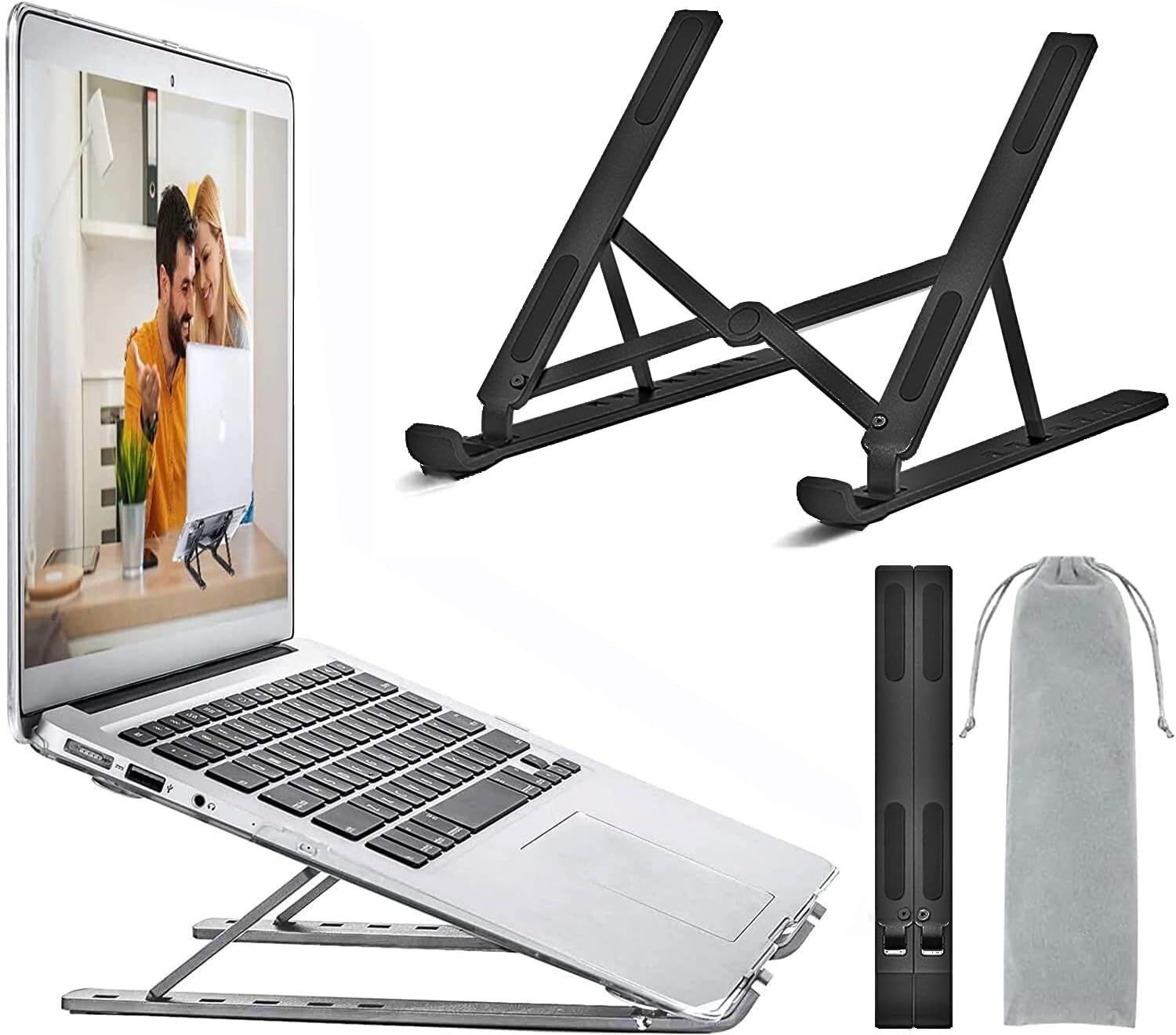 Soporte para portátil Synergia Serenidad, soporte de enfriamiento ajustable de aluminio ventilado para MacBook Air, HP, Dell, 10-15.6 pulgadas (Negro)