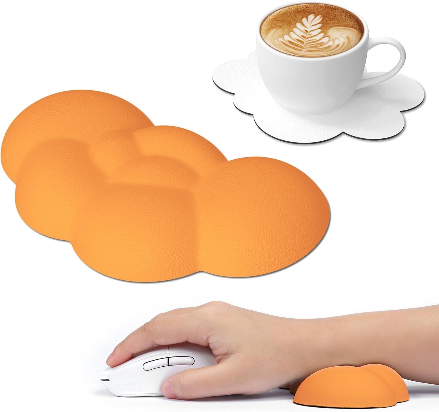 Cloud Resting Wrist Support with Glass Base, Ergonomic Keyboard Wrist Rest with Memory Foam and Massage, Palm Support for Laptop, Gaming, Desk - Orange