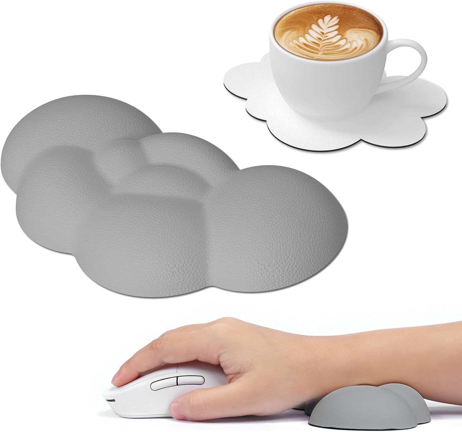 Cloud Resting Wrist Support with Glass Base, Ergonomic Memory Foam Keyboard Wrist Rest for Laptop, Gaming, and Desk - Grey