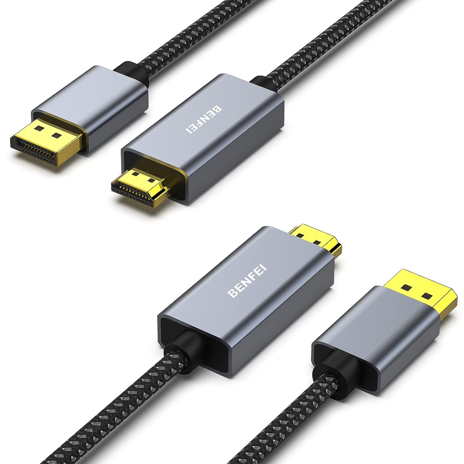 4K DisplayPort to HDMI Cable 1.8M, Aluminum Case, Twisted Nylon - Unidirectional, Compatible with HP, Thinkpad, AMD, Nvidia and More - Pack of 2 (SYNERGIA SERENITE)