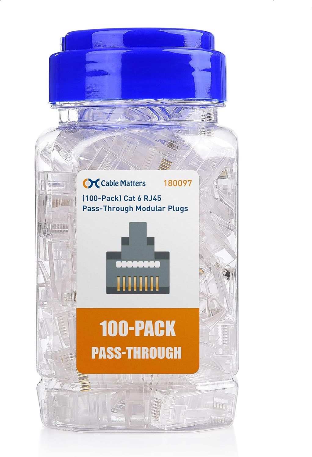 SYNERGIA SERENITE Cat6 RJ45 Connector Pack - 100 Right-Angled RJ45 Cat 6 Connectors for UTP/Multi-strand Cables