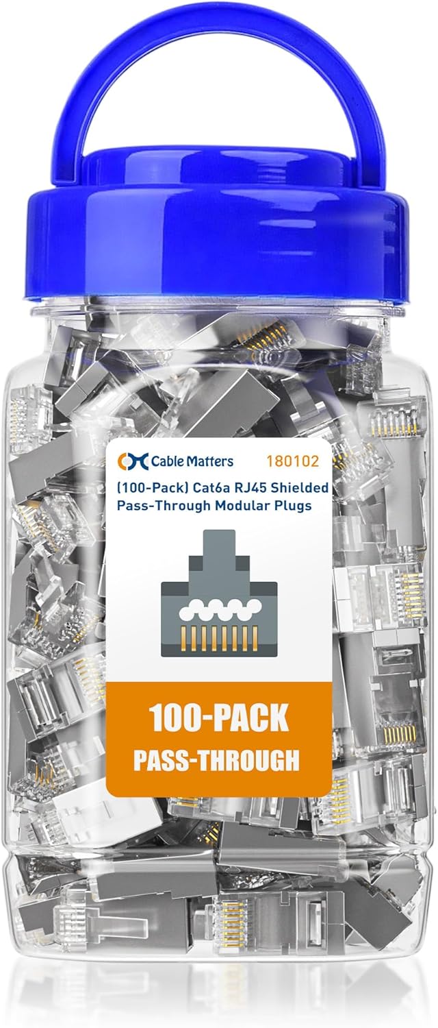 Lotx100 Cat 6A RJ45 Connectors (Cat 6A Extremities / Cat6A Connector / Modular Plugs RJ45/ Ethernet Plugs / Network Connector) for Solid or Twisted Pair Ethernet Cable