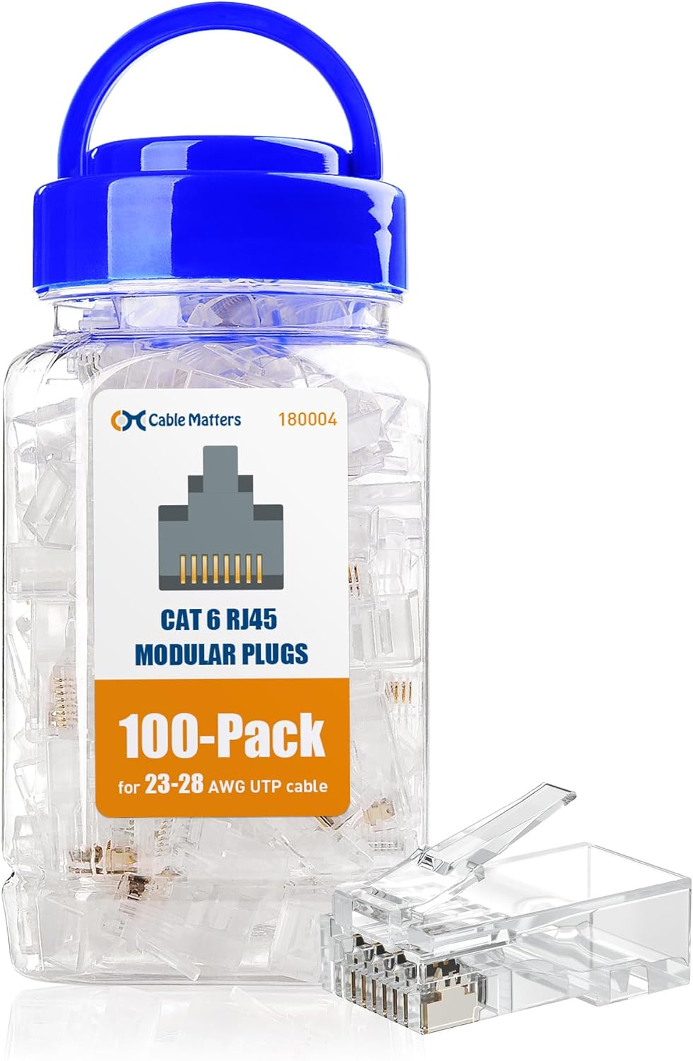 Synergia Serenity RJ45 Connector Pack - 100 Modular Plugs Cat 6 for Single or Multi-strand UTP Cables