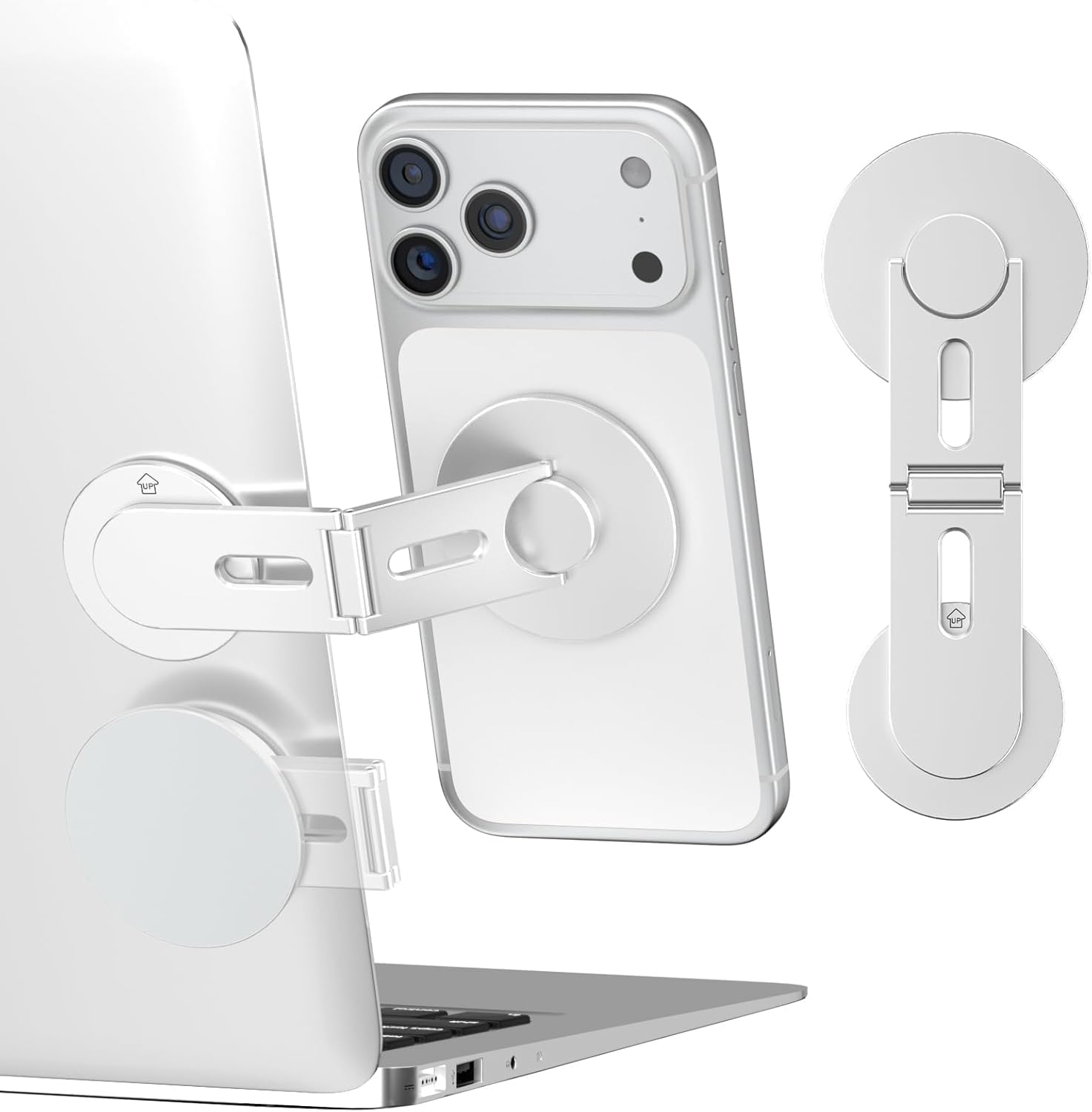 Soporte magnético para portátil con soporte para teléfono de 360° para iPhone y Android, montaje de escritorio universal ajustable