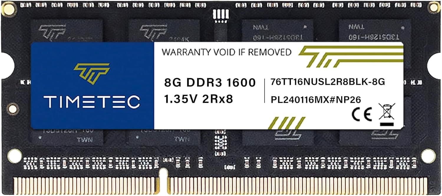 8GB DDR3/DDR3L 1600MHz PC3-12800 Non-ECC Unbuffered 1.35V/1.5V CL11 2Rx8 Double Rank 204-Pin SO-DIMM Laptop Memory