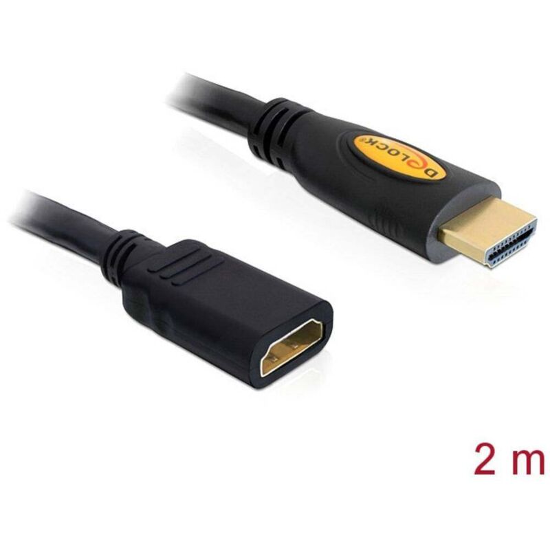Delock HDMI Extension Cable with Ethernet, 2.00m, Black, 4K UHD, Gold-Plated Contacts