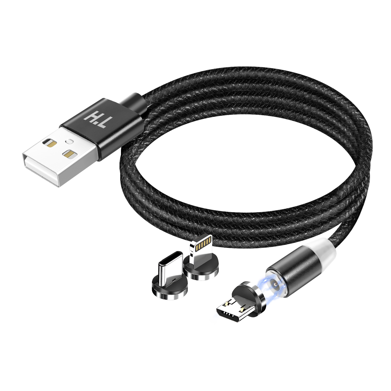 Cable magnético Avizar 3 en 1 USB-C / Lightning / Micro-USB a USB-A 1m Negro