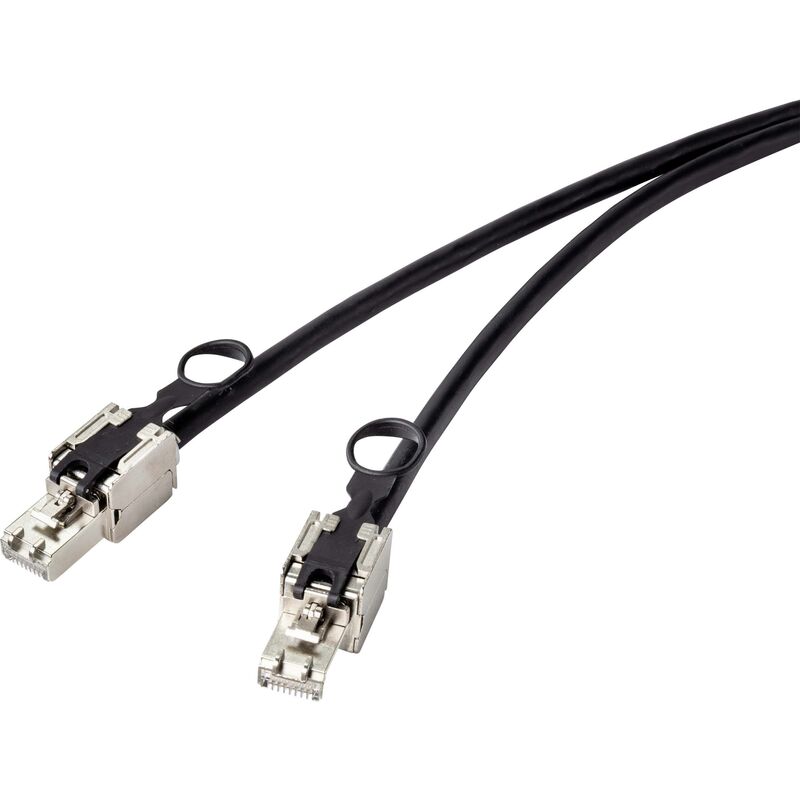 Renkforce RF-4538214 RJ45 Network Cable, Cat 6a S/FTP 0.25m Black with Pull Ring for Unlocking 1pc(s) A809742