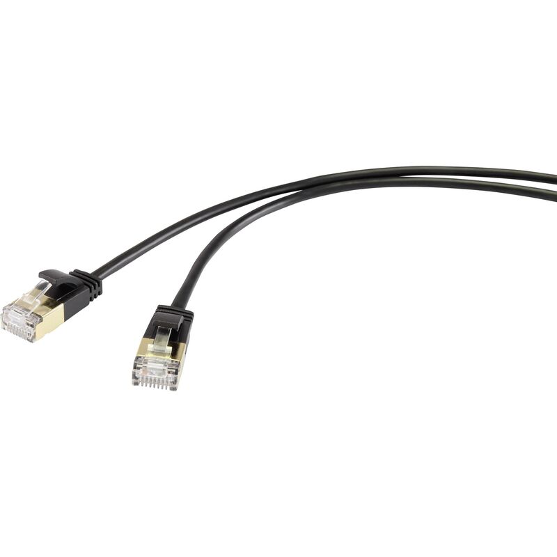 Cable de red Renkforce RF-4538188, cable de parche Cat 8.1 ultra delgado F/FTP 1,00 m negro, contactos dorados 1 ud(s) A807012