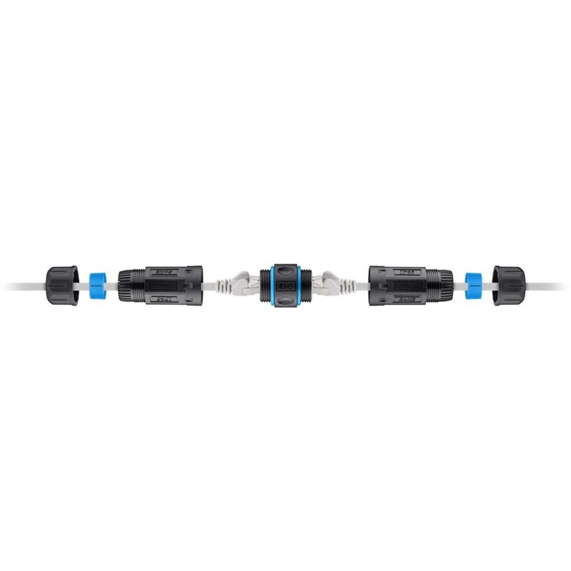 Conector modular al aire libre de Goobay RJ45 (IP68), Cat 6a, resistente al polvo y al agua, 2x conector RJ45 (8p8c)