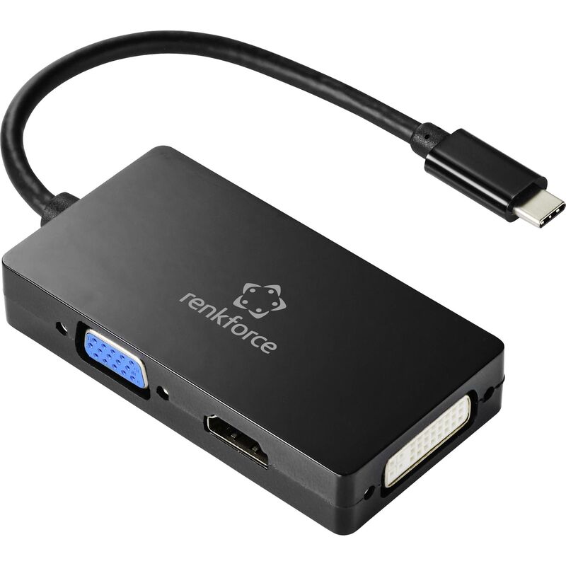 Renkforce USB-C to HDMI, DVI & VGA Adapter [1x USB-C Male - 1x VGA Female, HDMI Female, DVI Female 24+5 Pins]