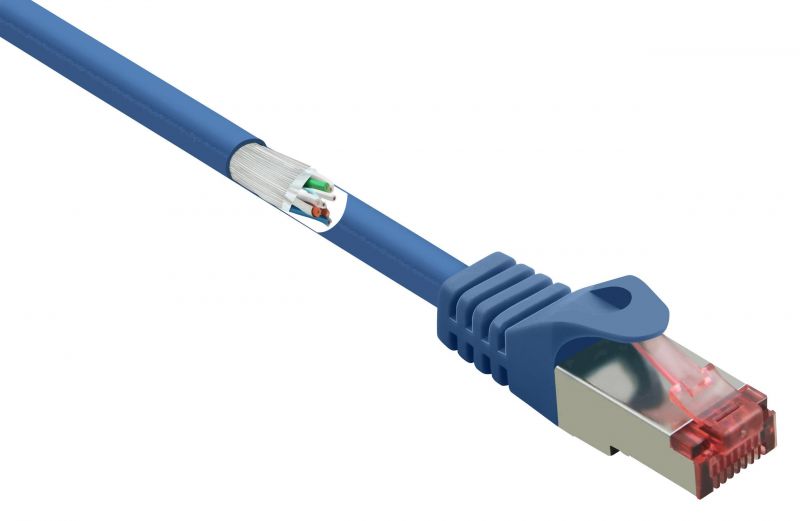 Cable de red Renkforce RF-4981664, cable de parche Cat 6 S/FTP de 2,00 m, azul con encaje rápido, contactos dorados, ignífugo - 1 ud(s) W076252