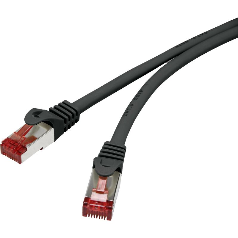 Renkforce RF-4979742 RJ45 Network Cable, Cat 6 S/FTP 3.00m Black with Snap-on Coupling, Gold Contacts, Fire Retardant - 1 Piece(s) W606492