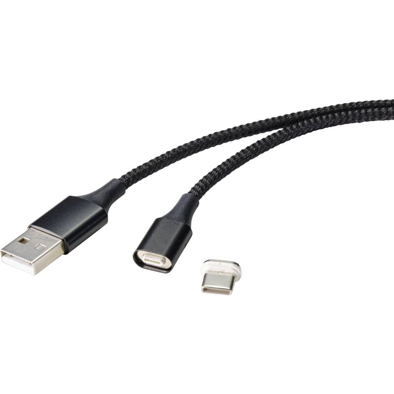 Renkforce USB 2.0 Magnetic Cable, 1m, Black (USB-A Male to USB-C Male)