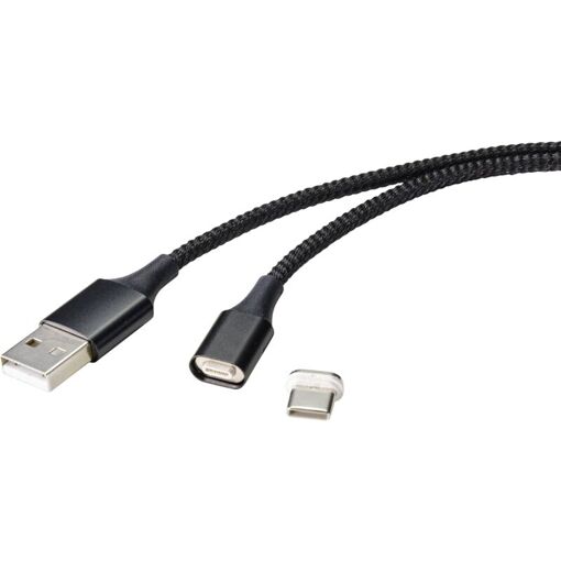 Câble Renkforce USB 2.0 magnétique, 1 mètre, Noir (USB-A mâle à USB-C mâle)