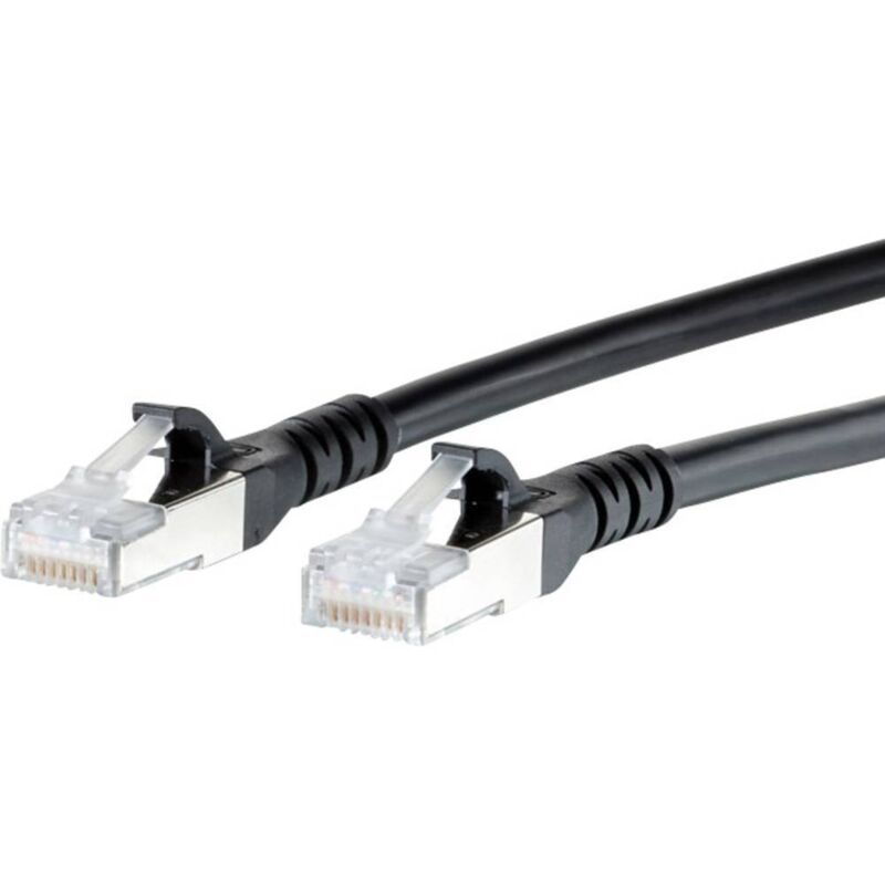 Cable de red Metz Connect Cat 6a S/FTP, 2.0 m, Negro con anillos de enclavamiento RJ45
