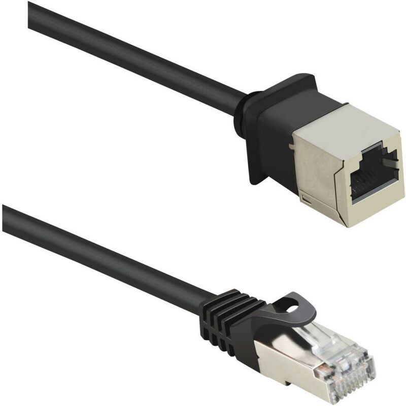 Renkforce RJ45 Network Cable, 0.5m Cat 5e UTP Patch Cable with Gold-Plated Connectors, Black, With Crimping Socket - 1 Piece(s)