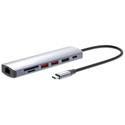 Station d'accueil Manhattan USB-C avec lecteur de cartes, 5 ports : Ethernet, HDMI, 2x USB-A + USB-C avec livraison d'énergie (PD) 100 W - nécessite un chargeur externe USB-C (non inclus)