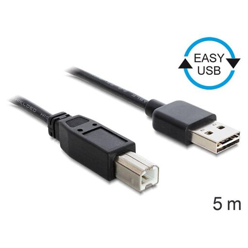 Delock 85553 USB 2.0 Cable, 5m, USB A to B, Black