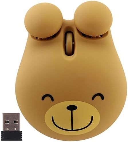 Wireless USB Cute Animal Mouse in Bear Shape, Ergonomic Design, 2.4G 1200DPI Quiet Mute for Laptop/PC Windows/iOS/Android (Brown)