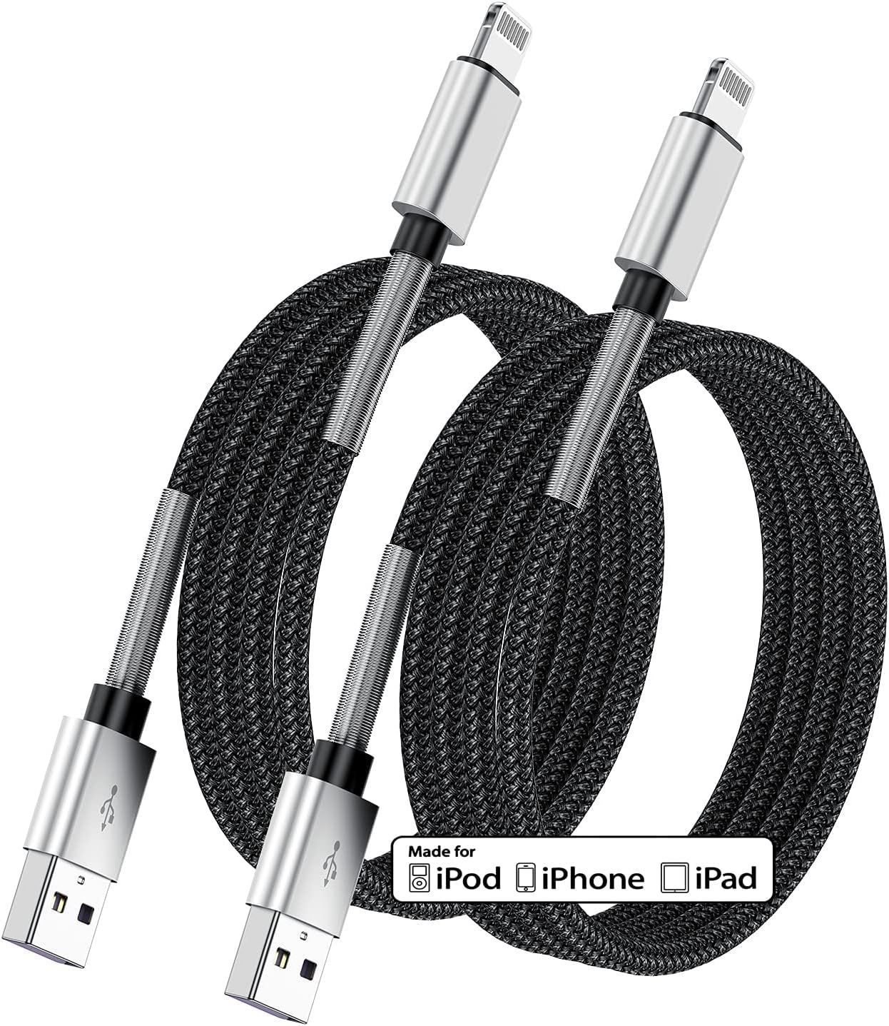 KALANKA - Cable de carga iPhone 3M [Certificado MFI de Apple], Paquete de 2, 3M USB A a Lightning, Cable de carga y sincronización original de Apple para iPhone 14 Pro Max/13/12 Mini/11/XS/X/8 Plus/7/6S/6/5s/5, Negro