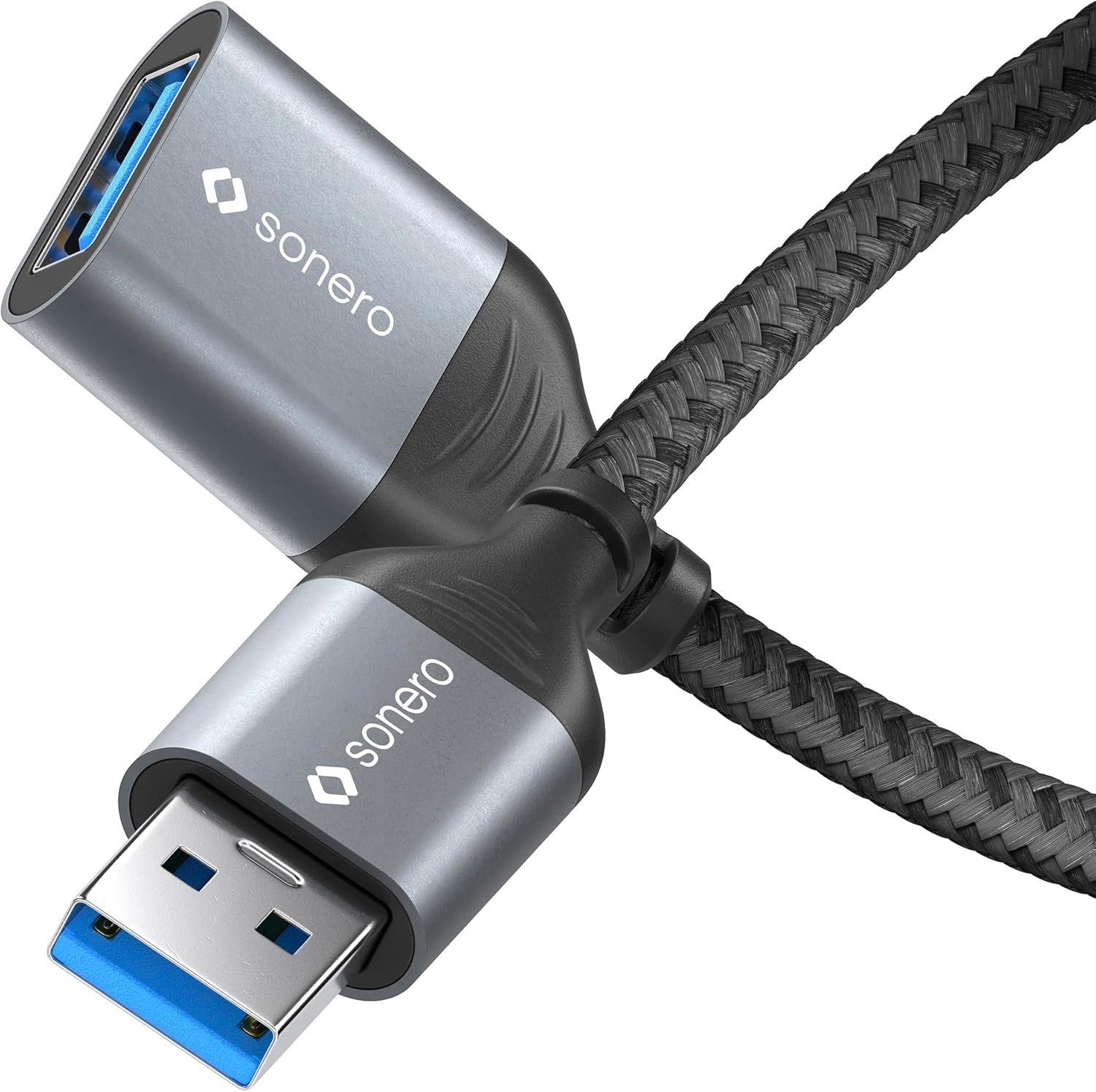 Cable de datos USB-A a USB-A, cable de extensión, cable USB tipo A, USB 3.0, 5 G/s, gris sideral/negro, 2,00 m [X40]