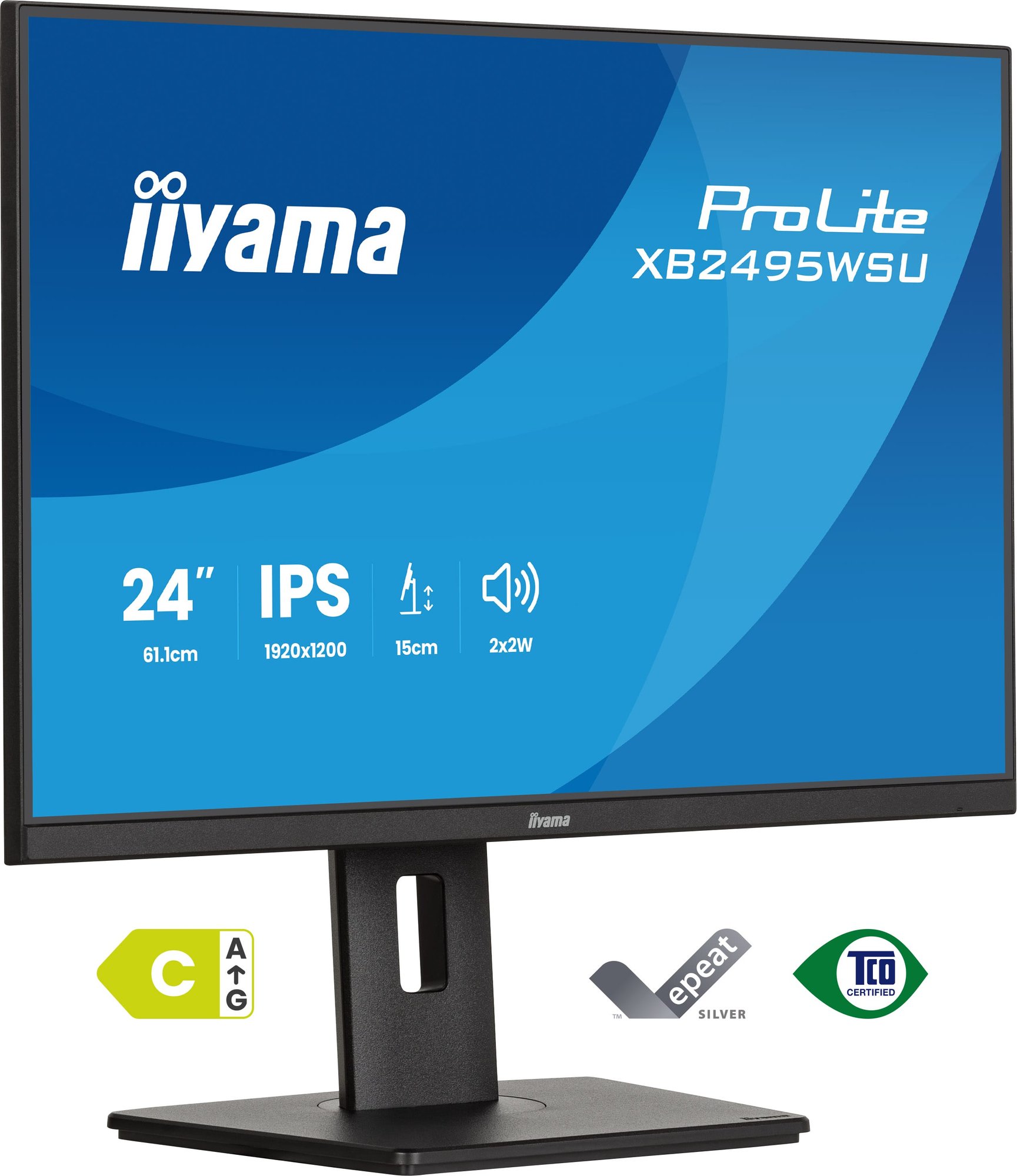 iiyama ProLite XB2495WSU-B1 - 24" LED Monitor - Full HD 1920x1200 @ 100Hz - IPS - 350 cd/m² - 4ms Response Time - HDMI, DisplayPort - Built-in Speakers - Black, Matte