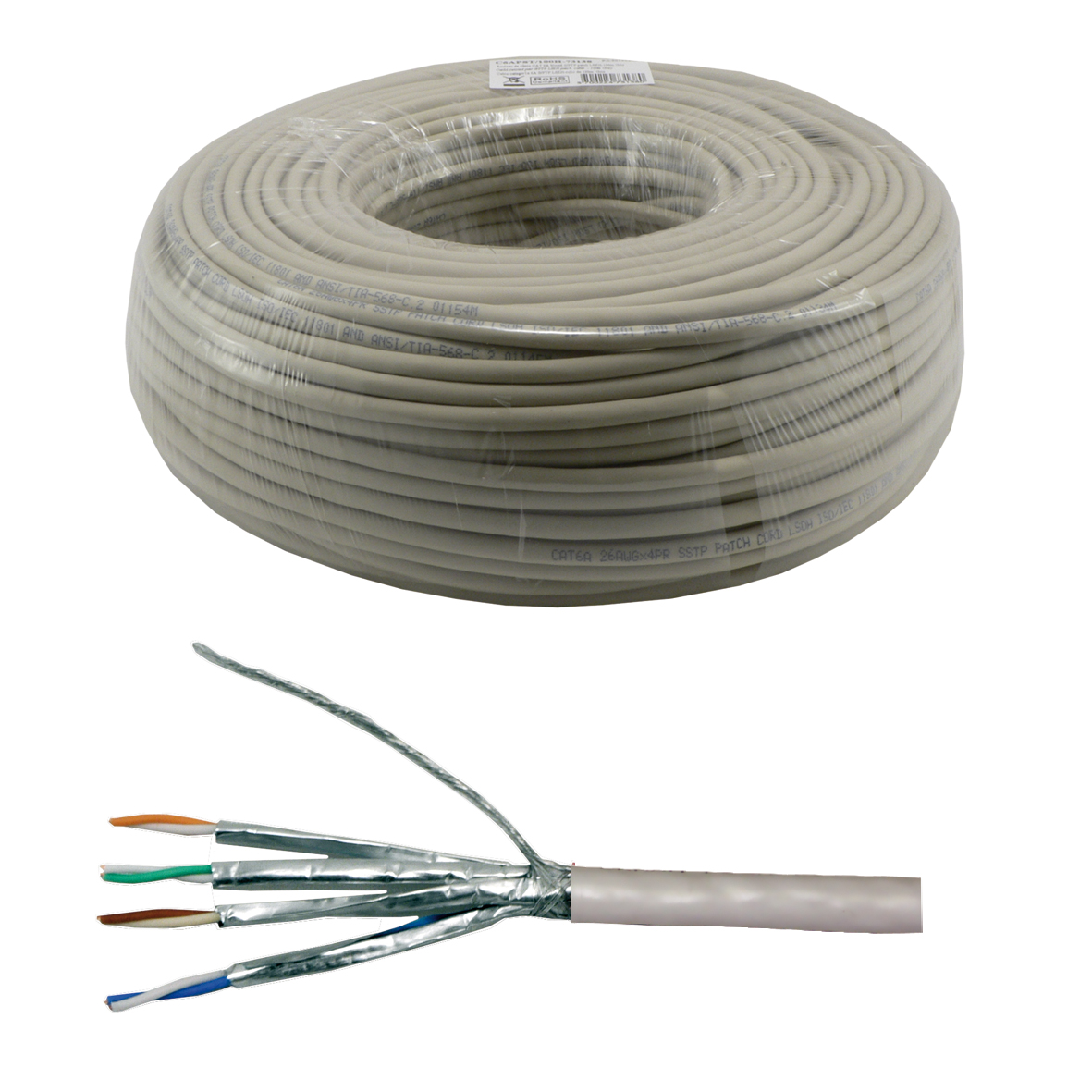 MCL - Ref. C6APST/100H - Rollo de cable de red CAT 6A S/FTP patch LSZH - 100m Gris