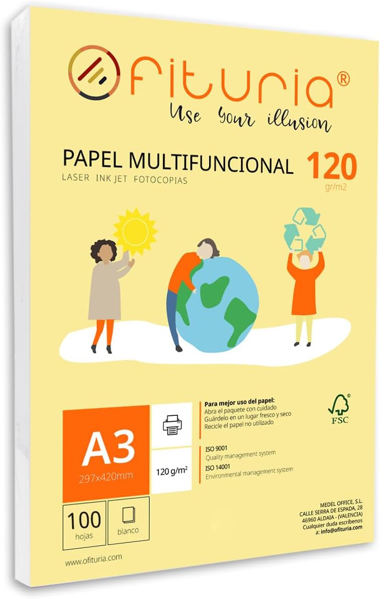 MEVRONISSHOP A3 Paper Stack - 120g with 100 White Sheets, Multifunctional Paper for School and Professional Use. Ideal for Laser Printers, Inkjet Printers or Photocopy Machines