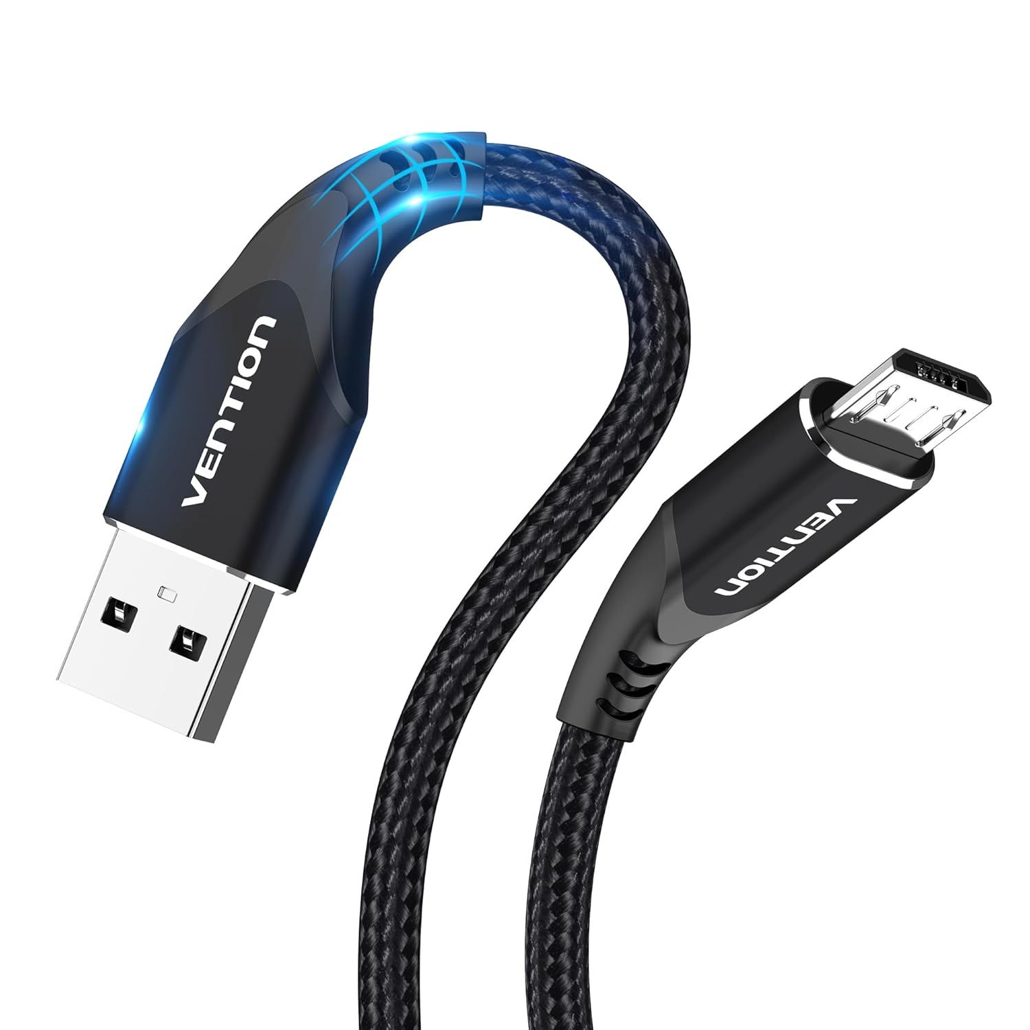 Cable Micro USB 2M - Cargador de tableta Kindle Fire - De nylon trenzado - Para Samsung Galaxy S6 S7 S5 J7 J5 Tableta PS4 Xbox - Negro
