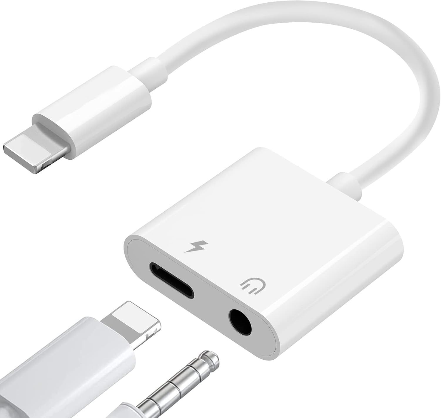 Adaptateur Lightning vers Jack 3,5 mm, Adaptateur Casque 2-en-1 PD 60W de Recharge Rapide Audio Hi-Fi pour iPhone 14/13/12/11/X/8/iPad/iOS