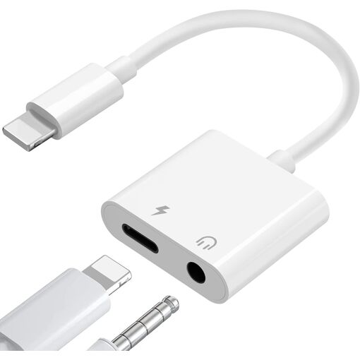 MEVRONISSHOP Lightning to 3.5mm Jack Adapter, 2-in-1 Headphone PD 60W Fast Charge Hi-Res Audio Cable for iPhone 14/13/12/11/X/8/Pad/iOS