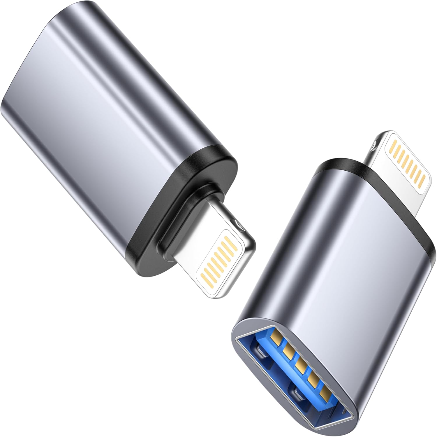 Adaptador USB a Lightning (Paquete de 2) - OTG USB 3.0 para iPhone 14/13/12/11 Pro Máx / iPad, Compatible con unidades USB, teclados MIDI, ratones