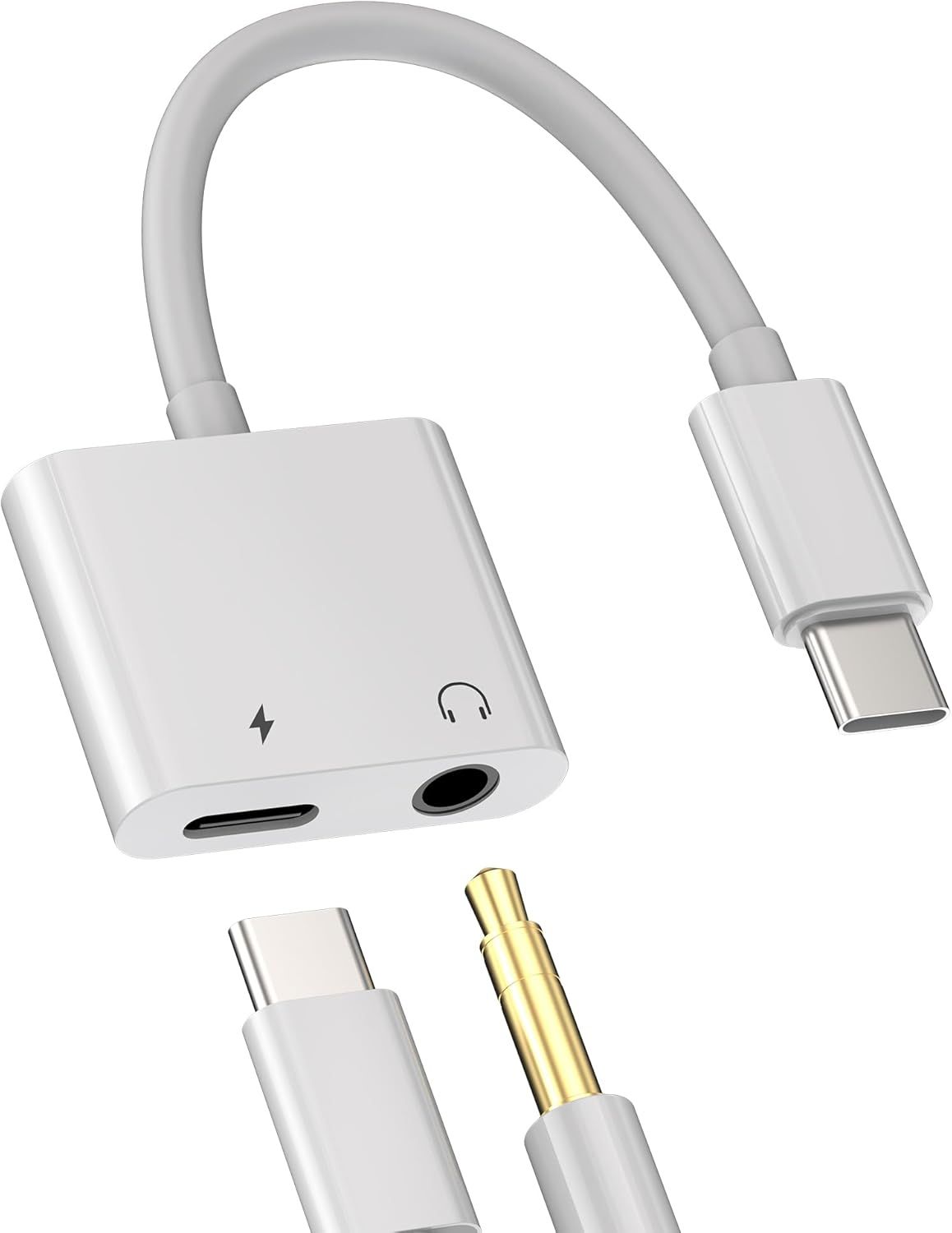 MEVRONISSHOP USB-C to 3.5mm Headphone Adapter (2-in-1) - Compatible with Samsung, Apple iPhone 15 Pro Max Plus, iPad Air Mini, Huawei, Xiaomi