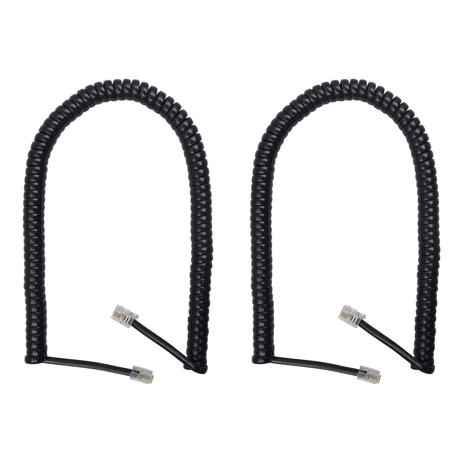 MEVRONISSHOP Fixed Line Telephone Cable, Black, Spiral RJ9 Cable 1-3m (Pack of 2)