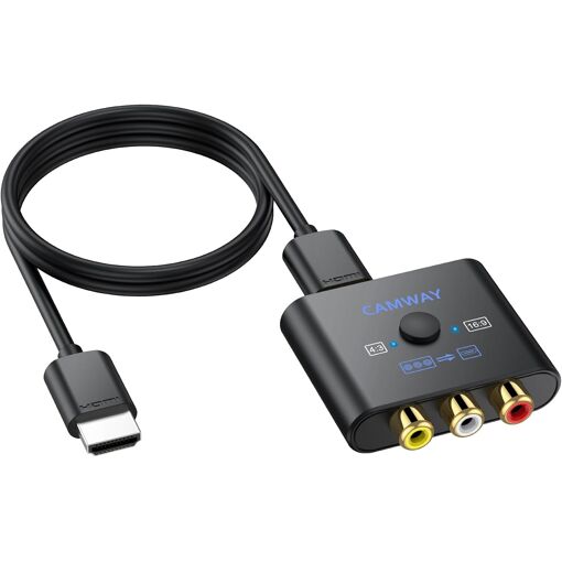 Adaptador HDMI CAMWAY con cable de 50 cm - Convertidor RCA a HDMI para PS1/PS2/Wii/N64 (cambio 4:3/16:9) Exclusivo Plug & Play Compatible con televisores/monitores